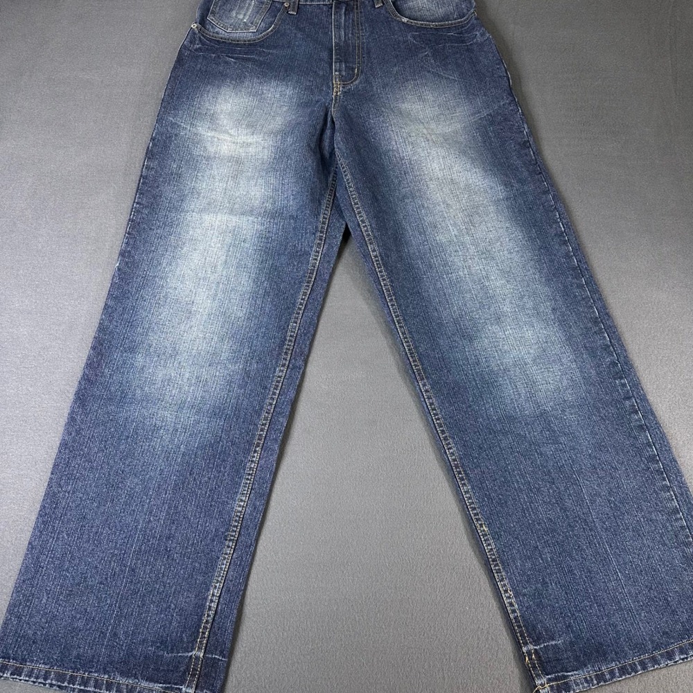 Brooklyn Xpress Mens Wide Leg Baggy Jeans Blue Medium Wash Y2K Streetwear 32x32